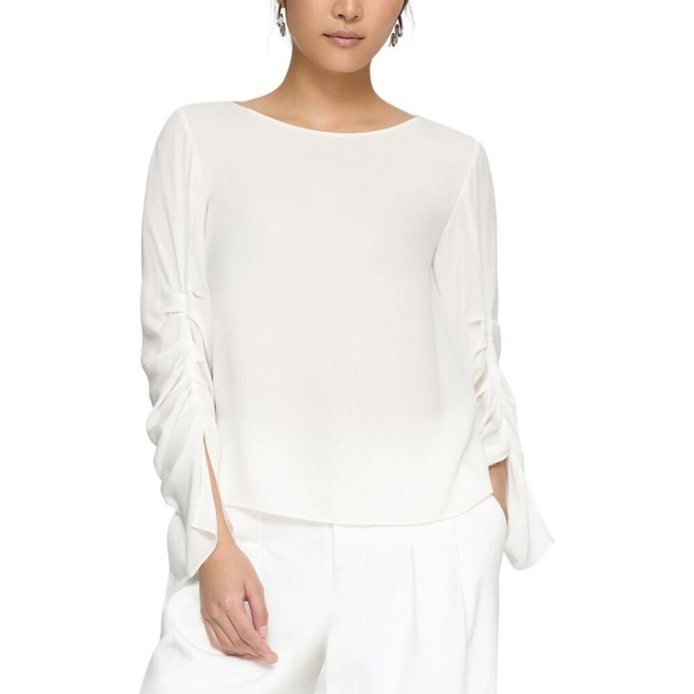Lafayette 148 New York Womens  Ruched Slit Blouse, White